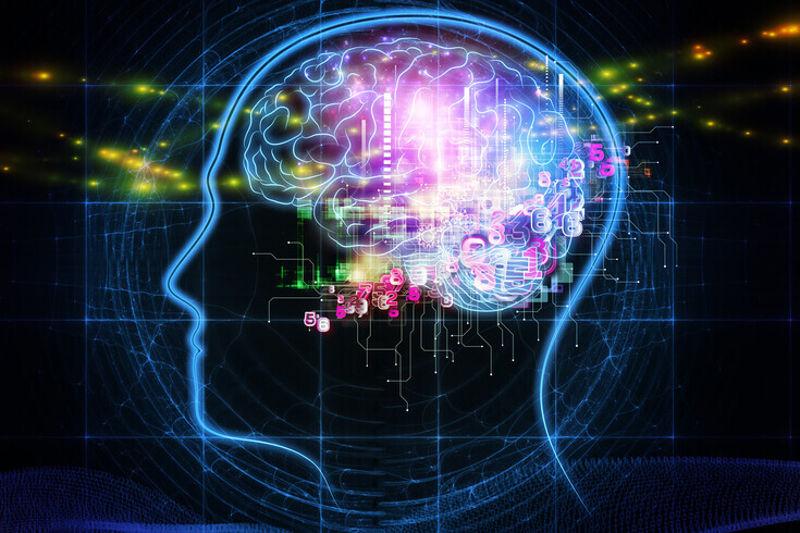 A picture of a brain literally lit up with ideas.
