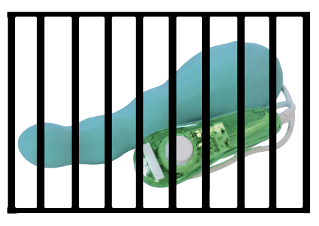 A Comingle device behind bars.