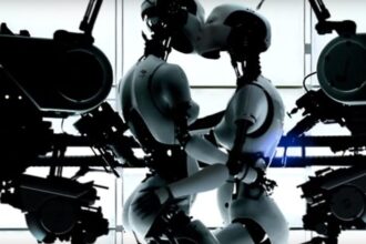 Robots kiss in Bjork music video.
