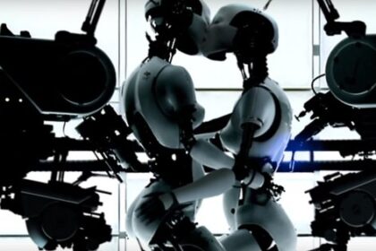 Robots kiss in Bjork music video.