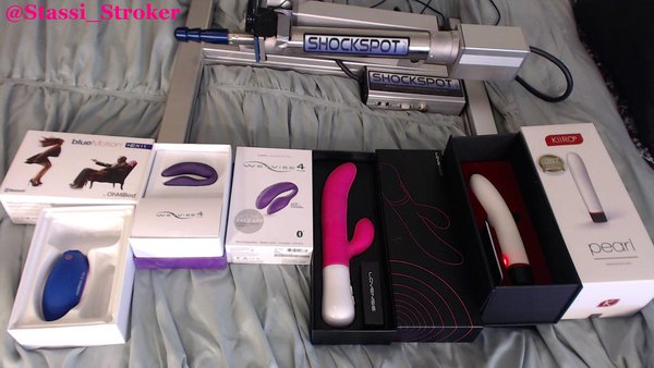 Interactive webcam model Stassi Stroker shows off her sex toys.