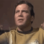 Actor William Shatner playing his role of Captain Kirk on Star Trek.