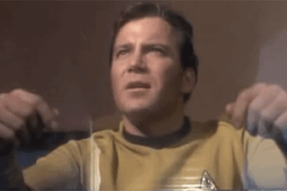Actor William Shatner playing his role of Captain Kirk on Star Trek.