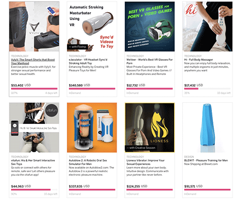 New After Dark section features Indiegogo's sex tech products,