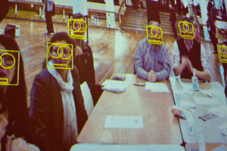 A photos showing facial recognition tech in action.