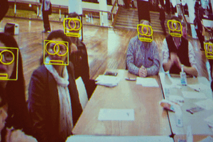 A photos showing facial recognition tech in action.