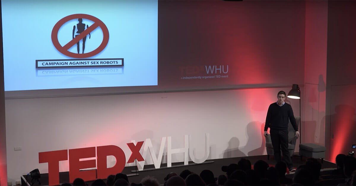 Legal ethicist John Danaher speaks at the TEDxWHU event in February 2017.