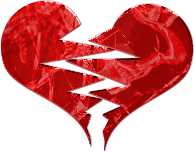 A red heart on appears torn apart. 
