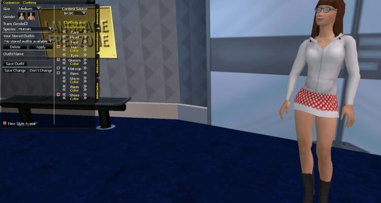 An example of the basic avatar customizer and the lower graphics quality it offers for free Red Light Center membership.