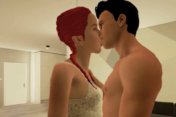 Two avatars kiss in the VR sex game VRLove.