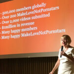 Advertising maven Cindy Gallop stands on stage giving a presentatino on Make Love Not Porn.