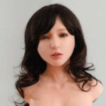 A dark-haired robotic head of a Chinese-made gynoid.