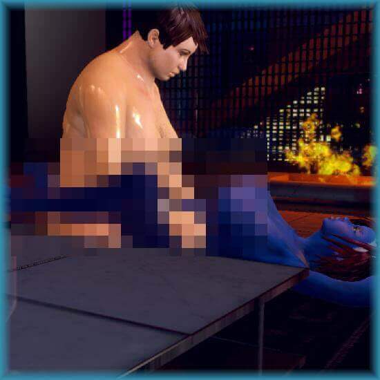 Two avatars from the 3D sex game CityofSin3D get intimate. 