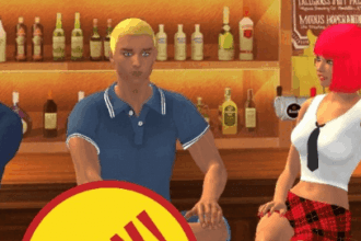 Online sex game Yareel shows four avatars wearing new role-playing costumes for schoolgirls, businesmen, and office clerks.