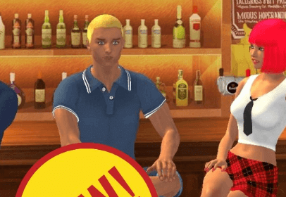 Online sex game Yareel shows four avatars wearing new role-playing costumes for schoolgirls, businesmen, and office clerks.