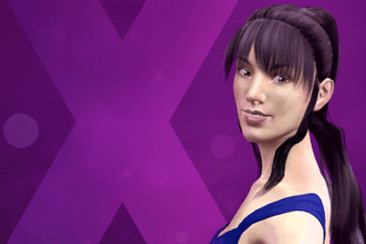 A animation of a fair-sklnned brunette appears before a purple X.