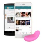 A pink Vibease panty vibe appeas in front of two smarphones displaying screenshots from the Vibease app.