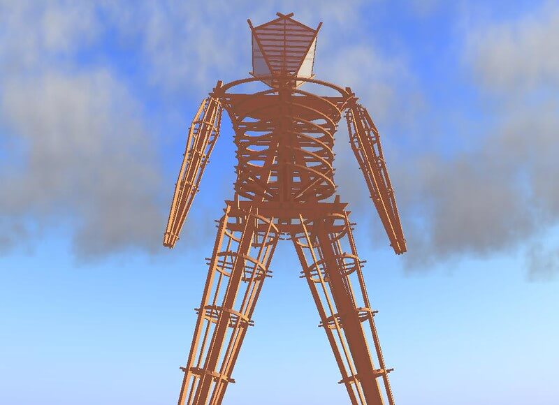 Animated burning man statue