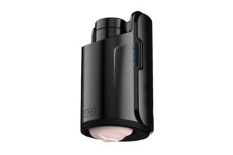 The Keon interactive penis stroker from Kiiroo is black and flesh toned.