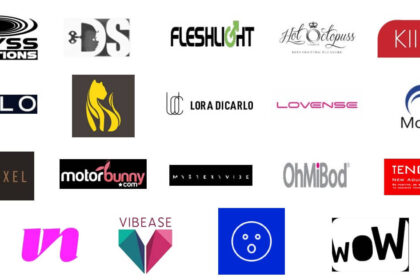 Various sex tech company logos from businesses that offer pleasure products.