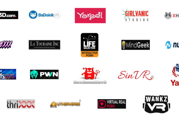 A compilation of logos from adult entertainment and gaming companies.