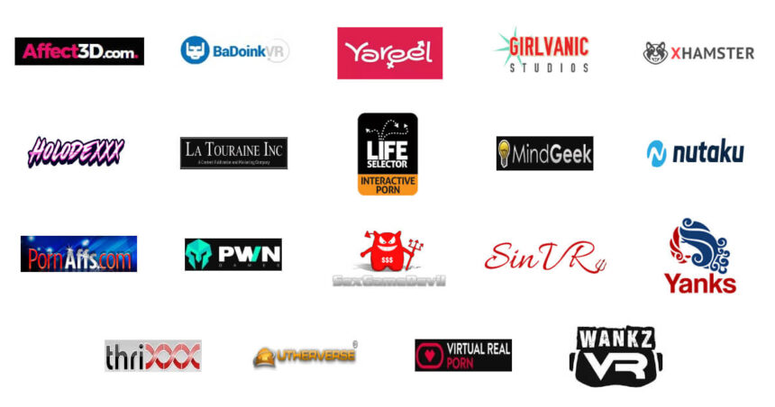 A compilation of logos from adult entertainment and gaming companies.