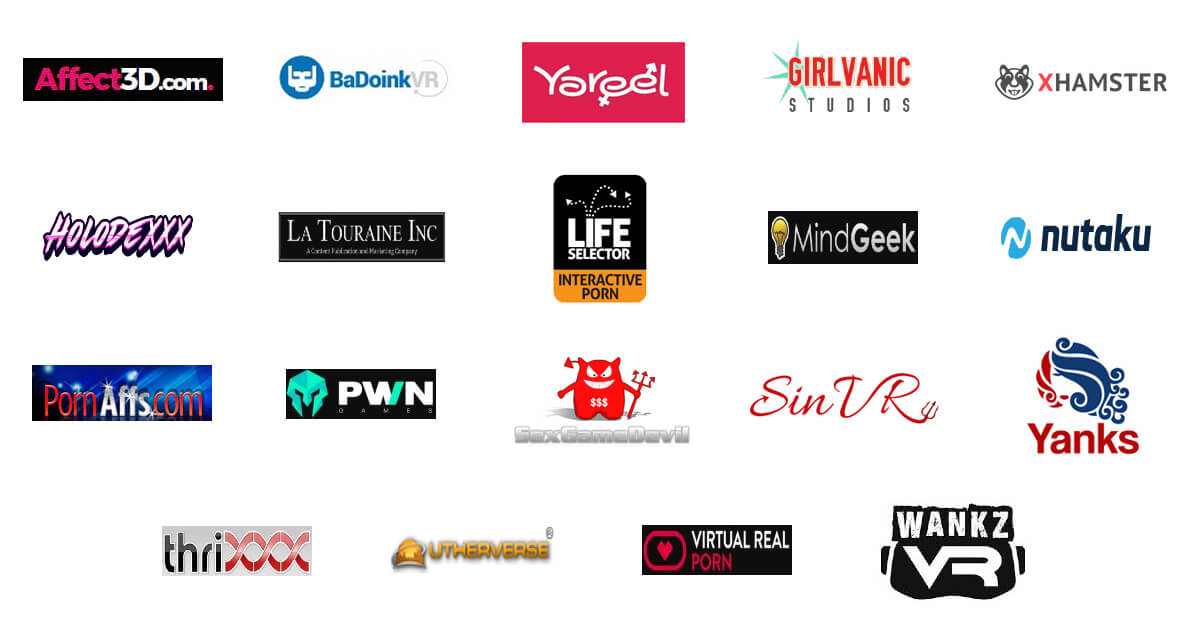 A compilation of logos from adult entertainment and gaming companies.