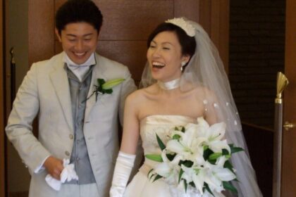 Image of Japanese Couple Happily Getting Married