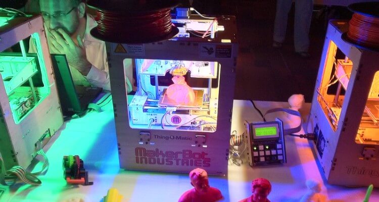 Screenshot of man printing models using 3D printing technology printers