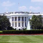 View of The White House and front yard with fountain