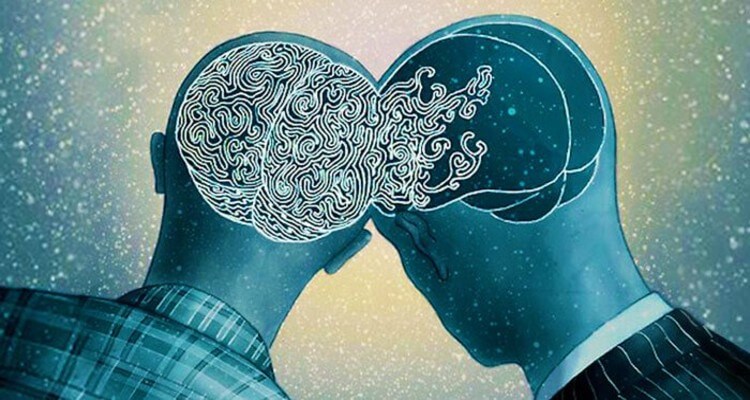 Image of two man leaning on each other and thus sharing emotions