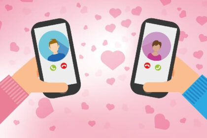 Picture of two mobiles in hands of dating couples