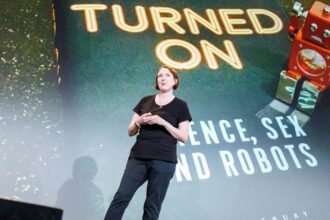 Speaker Kate Devlin talking on 'The Artificial Lover: Our Intimate Future with Machines' in Berlin