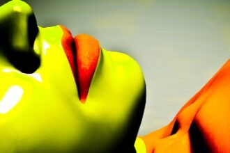 Screenshot of a women lying down and colored in green and orange