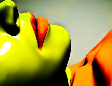 Screenshot of a women lying down and colored in green and orange