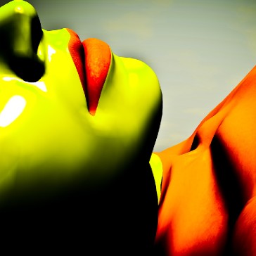Screenshot of a women lying down and colored in green and orange