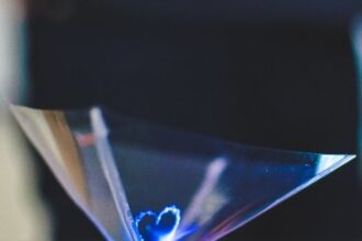 Picture of heart hologram in prism from a mobile phone