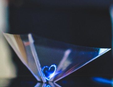 Picture of heart hologram in prism from a mobile phone