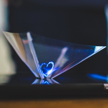 Picture of heart hologram in prism from a mobile phone