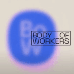 A blue circle in the center of a cream background with a faint "BoW" written in the middle. There's an overlay of the Body of Workers logo in black text.