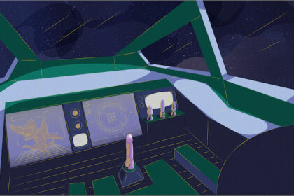An illustration of a space deck where the pilot would sit. The shift is instead shaped like a penis.