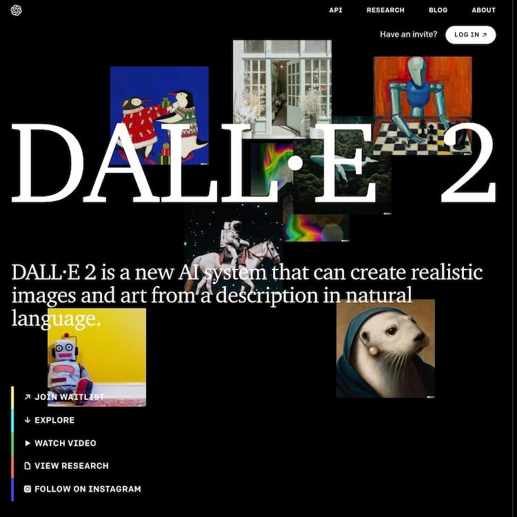 A screenshot from the main DALL-E 2 landing page.